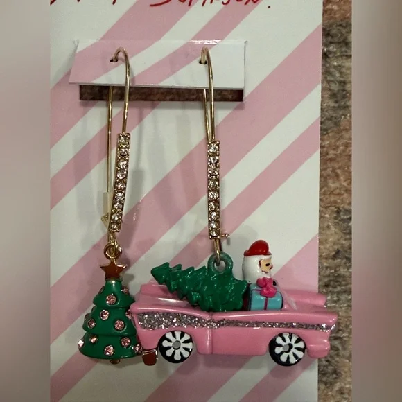 Betsey Johnson Jingle Bell Bling Santa Car Mismatch Christmas Tree Earrings - Picture 6 of 7